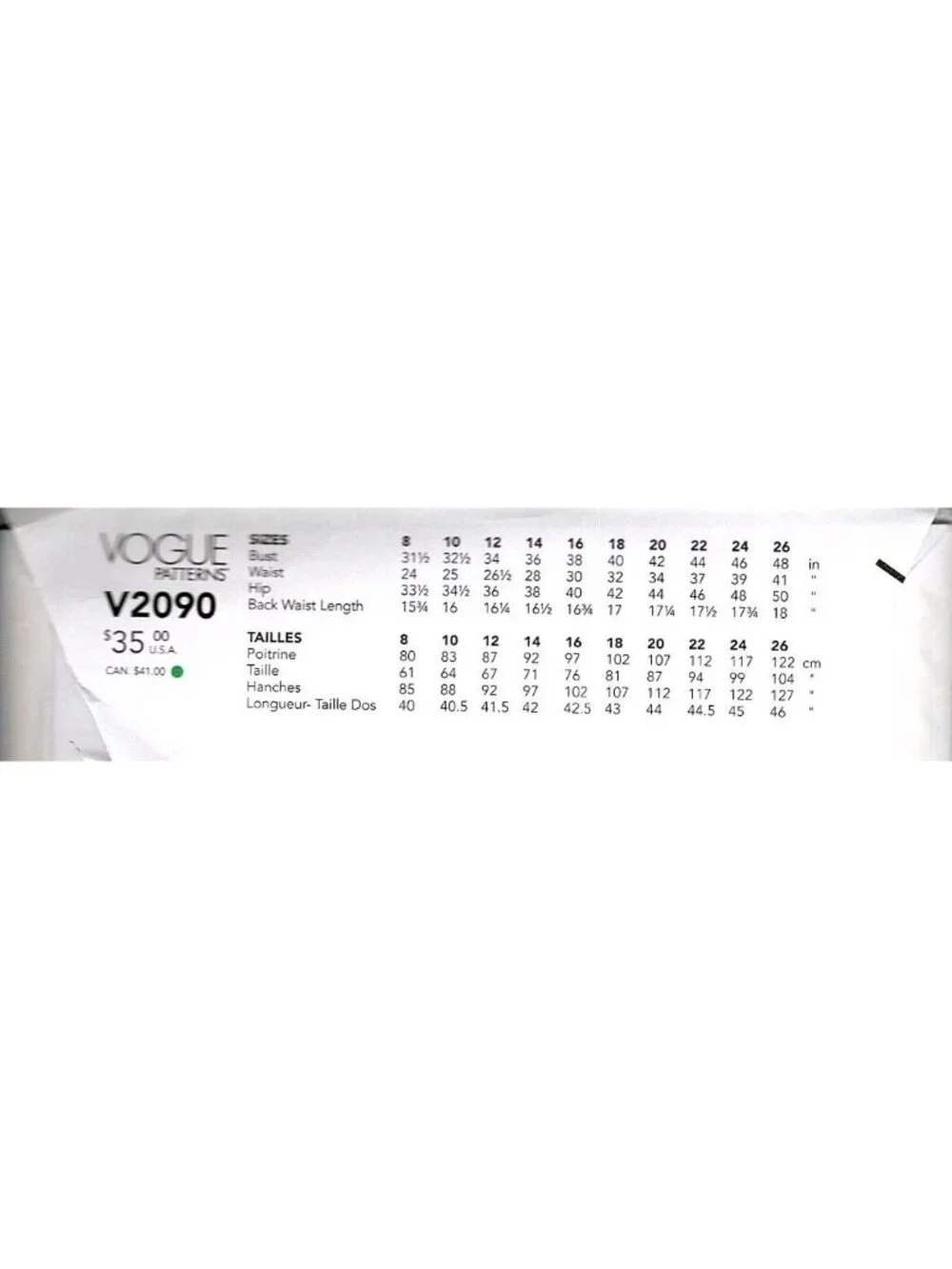 Vogue V2090 Misses 18 to 26 Raglan Sleeve Top Uncut Sewing Pattern